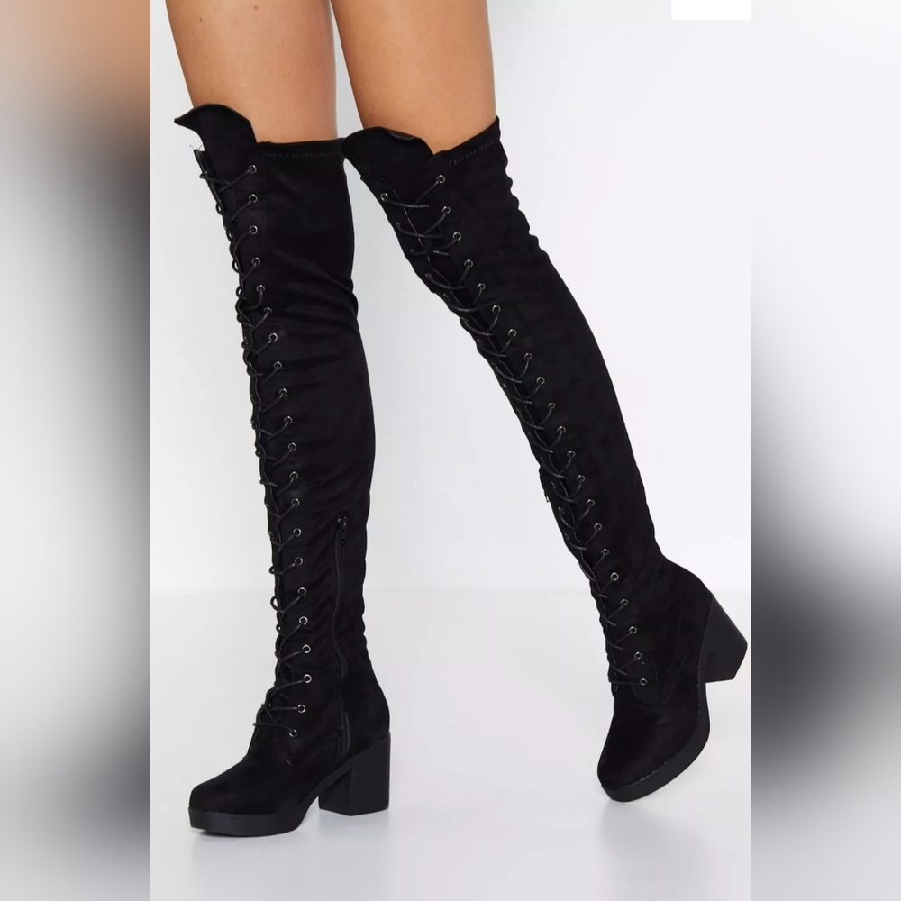 Nasty Gal Lace up over the knee boots